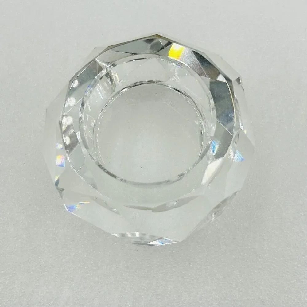 Oleg Cassini Geometric Crystal Votive/Candle Holder with Etched Signature 2.75